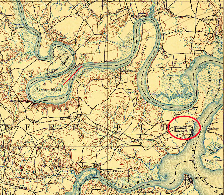 the Bright Hope Railway/Farmville and Powhatan Railroad built a new wharf at Bermuda Hundred after the Dutch Gap Canal was completed, to access deeper water