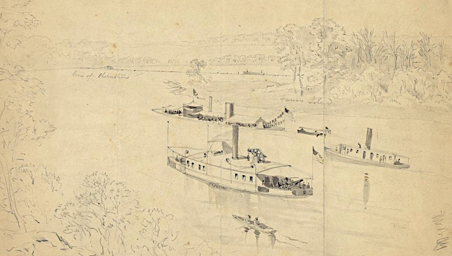 Confederates sank ships in the channel at Farrars Island to block the Union Navy from reaching Richmond
