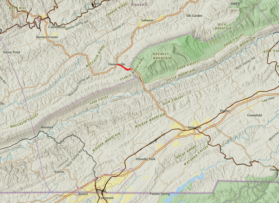 what is now Route 19, between Hansonville and Moccasin Gap at the Russell County boundary, was the first stretch of road improved with Federal funding