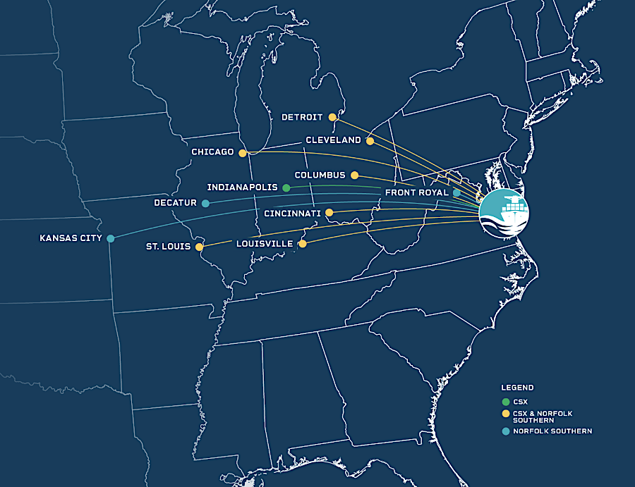 the Port of Virginia advertises that Virginia has the most expansive rail reach on the U.S. East Coast with two Class I rail partners, Norfolk Southern and CSX