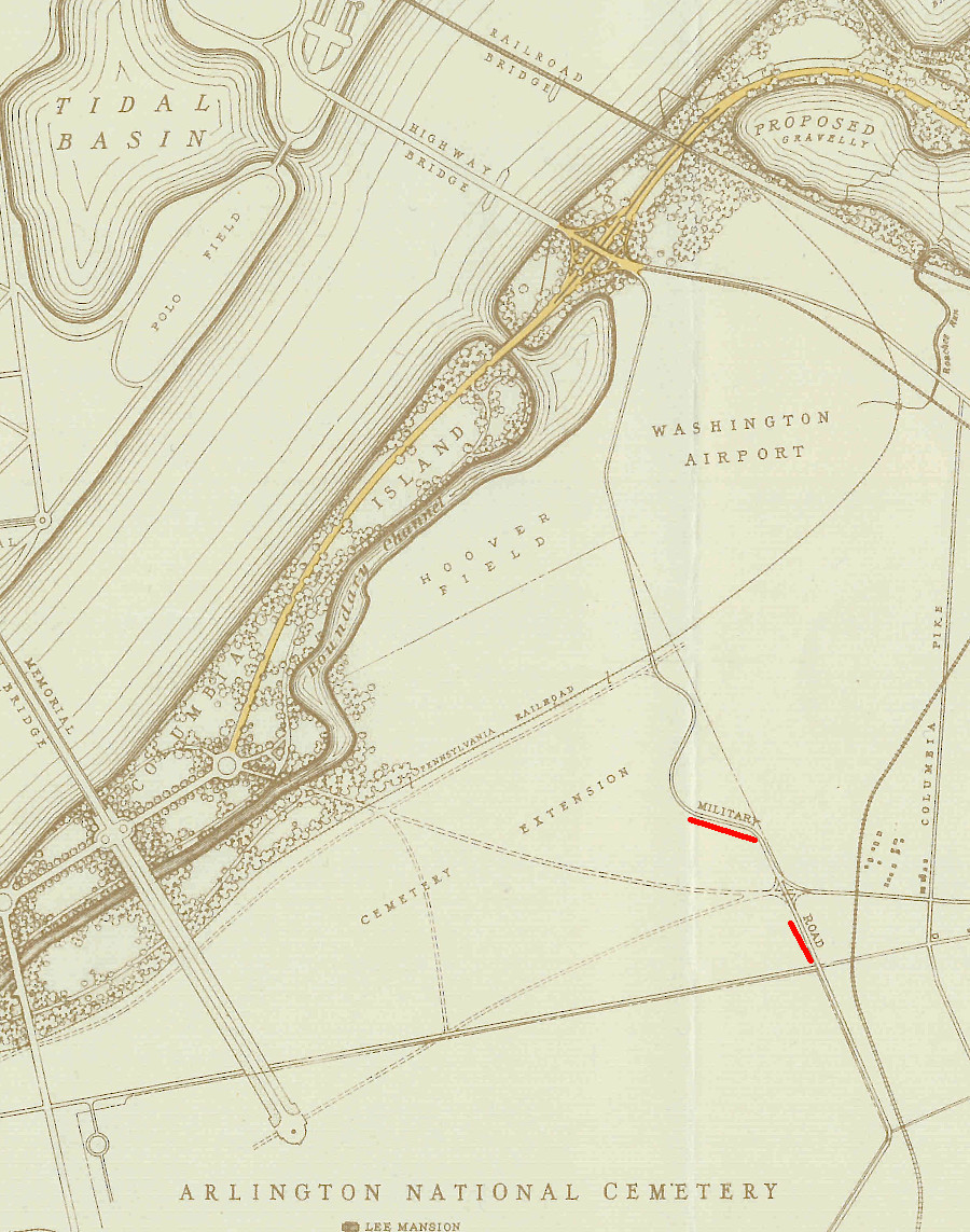 Military Road cut through Hoover Field and Washington Airport, requiring coordination between traffic and takeoffs/landings