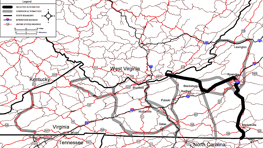 alternative routes considered for I-73 in 2006