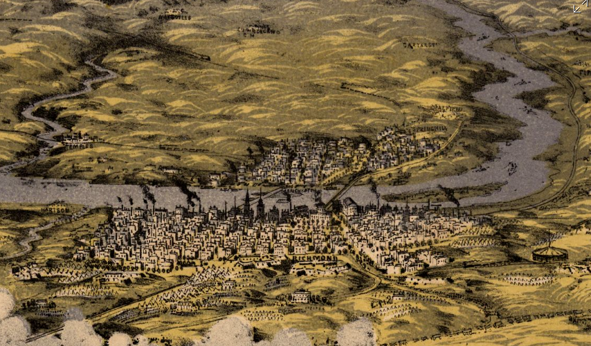 the James River & Kanawha Canal (on far right of graphic) allowed water transport downstream to the Fall Line, where goods were transferred to ocean-going ships at Richmond