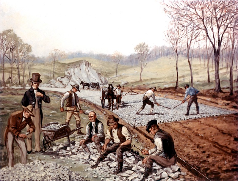 the Valley Turnpike was a toll road, improving the Great Wagon Road by smoothing grades and creating a hard (macadamized) rock surface