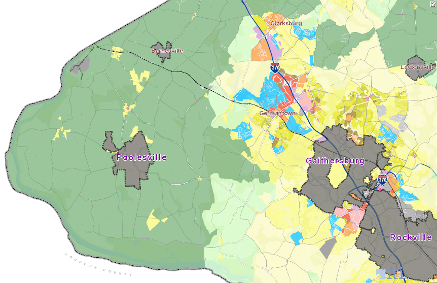 Montgomery County has planned for low-density development where Virginia officials have proposed a new road connecting the Western Transportation Corridor to I-270