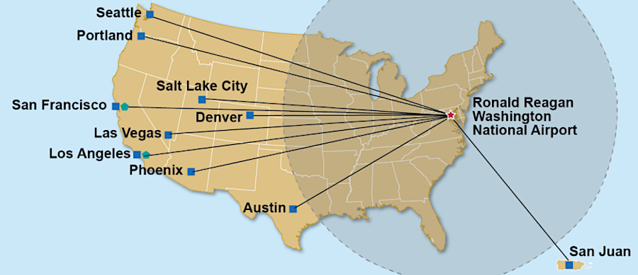 by 2023, 20 daily round-trip flights from Reagan National (DCA) exceeded the 1,250 miles perimeter limit