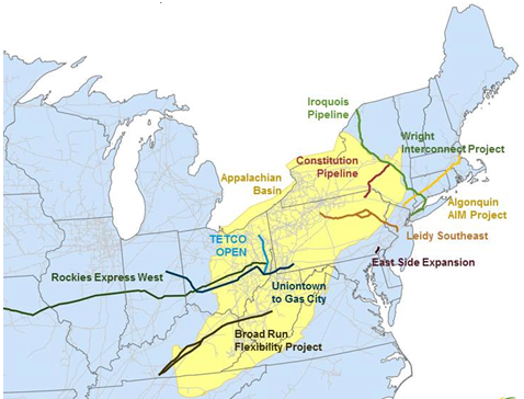as the natural gas in the Marcellus and Utica basins was developed through fracking, new pipelines were constructed to transport the gas to customers