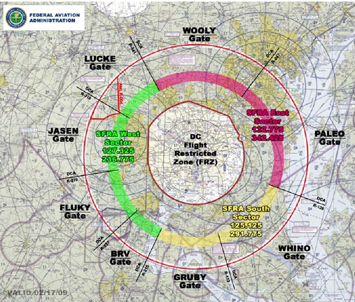 in Northern Virginia, pilots use designated gates to enter or exit the DC Special Flight Rules Area (SFRA)