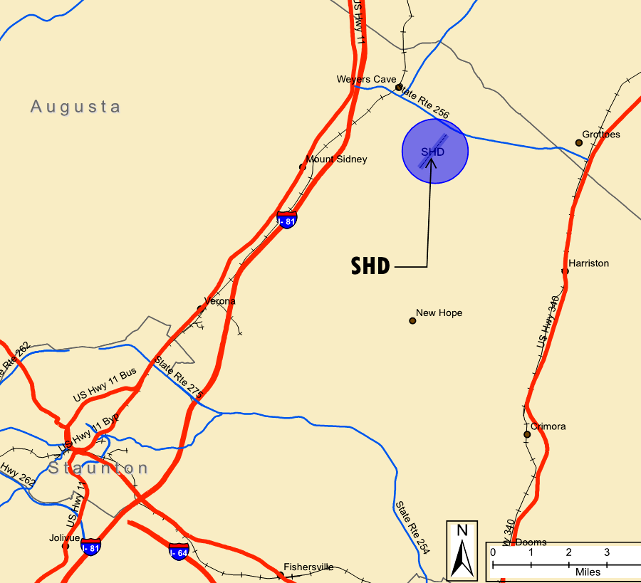 starting in 1956, Rockingham County, Augusta County, and the cities of Harrisonburg, Waynesboro and Staunton created the Shenandoah Valley Regional Airport (SHD)