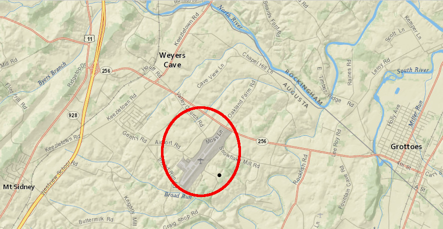 Shenandoah Valley Regional Airport (SHD) is located in a rural area of Augusta County