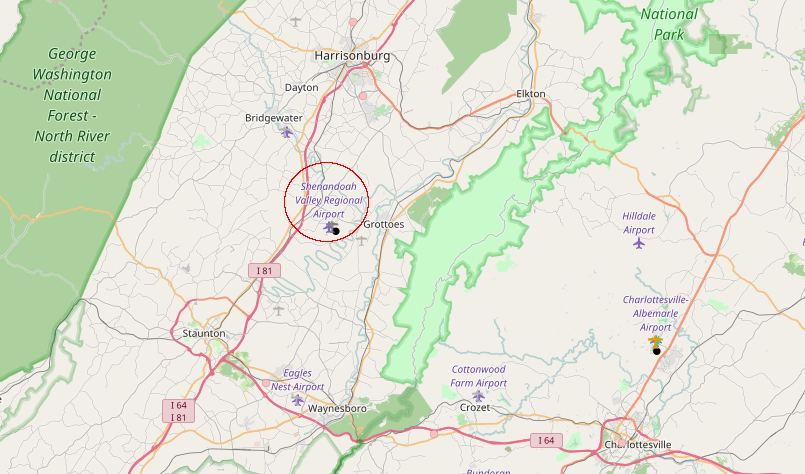 Shenandoah Valley Regional Airport (SHD) is equally convenient to customers in Staunton, Waynesboro, and Harrisonburg - but total population within its one-hour drive time catchment area is limited
