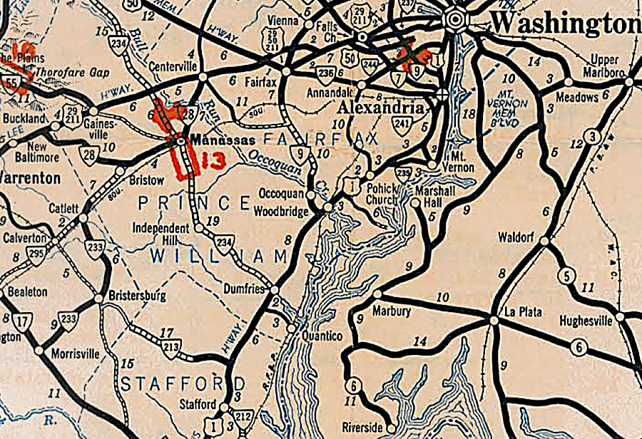 in the 1930's, the paved road providing the most direct connection between Woodbridge and Washington DC was Route 1