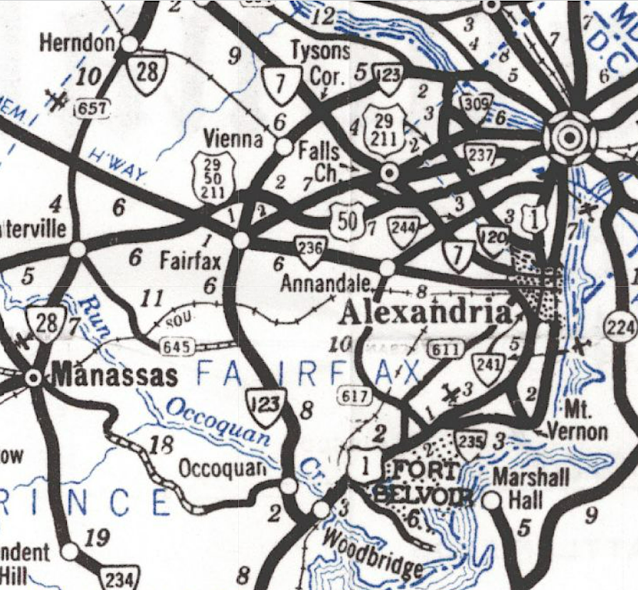 before the Shirley Highway, cars used Route 1 or Route 123 to get north from Woodbridge at the Occoquan River