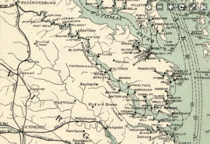 in 1926, steamships stopped at multiple wharves along the Rappahannock River