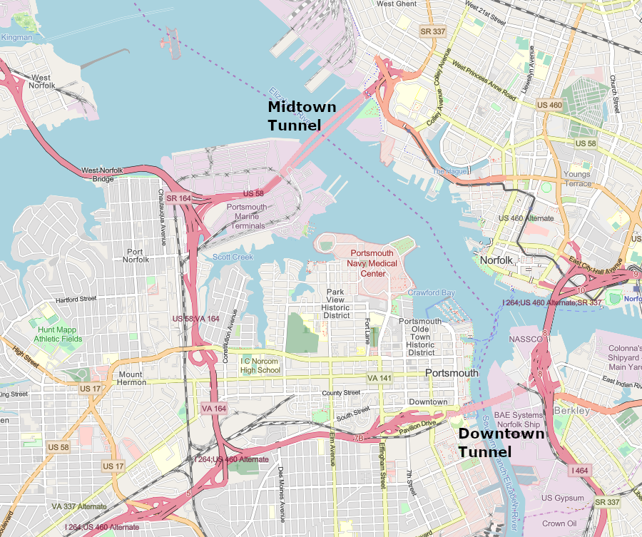 the oldest two-lane tube of the Downtown Tunnel, built in 1952, is 10 years older than the oldest two-lane tube of the Midtown Tunnel across the Elizabeth River