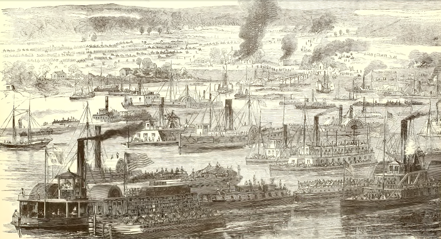 after General McClellan grew alarmed at aggressive attacks by General Lee, the Union forces abandoned White House Landing and changed their supply base to Harrison Landing (Berkeley Plantation) on the James River