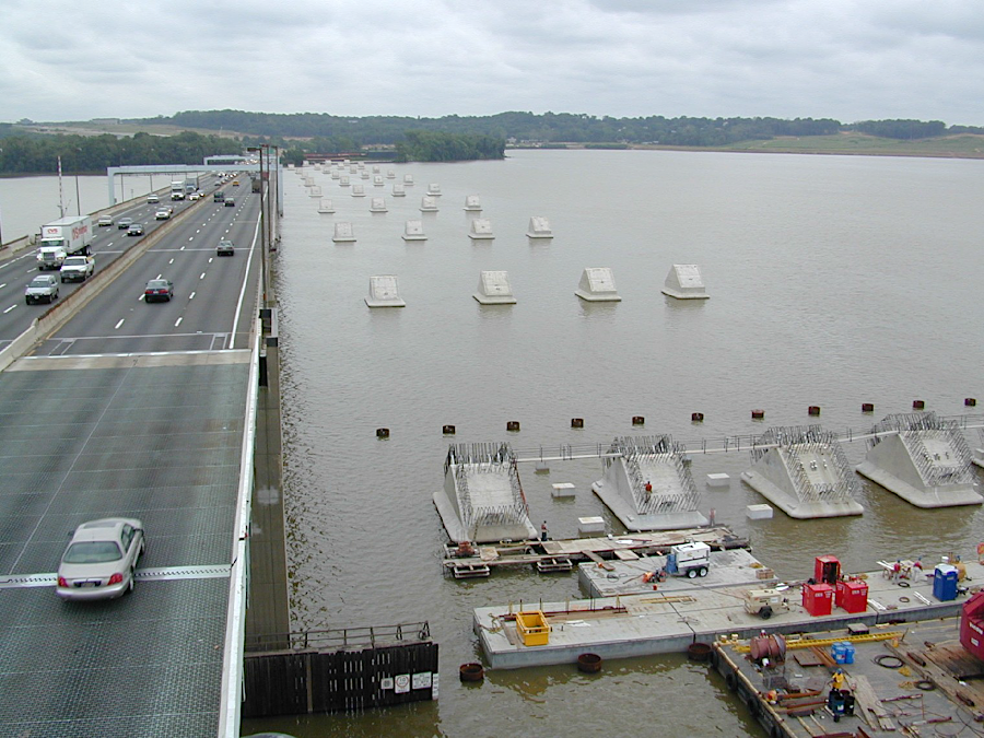 pedestals for new spans, downstream from 1961 Woodrow Wilson Bridge