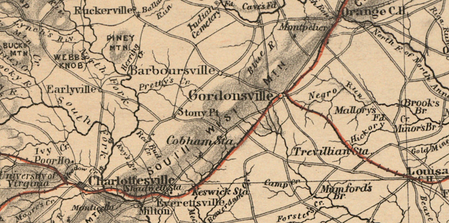 both Gordonsville and Charlottesville was originally junctions of the Orange and Alexandria and the Virginia Central railroads