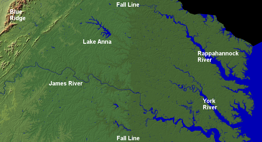 Virginia's Fall Line marks the boundary between the Coastal Plain and Piedmont physiographic provinces