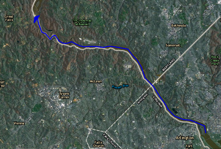 Great Falls has migrated upstream as the Potomac River etched into the metamorphic bedrock, but Little Falls blocked colonial shipping and determined where Georgetown/Alexandria would develop