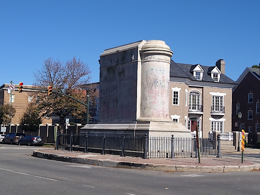 the pedestal of the Stonewall Jackson monument in October, 2020
