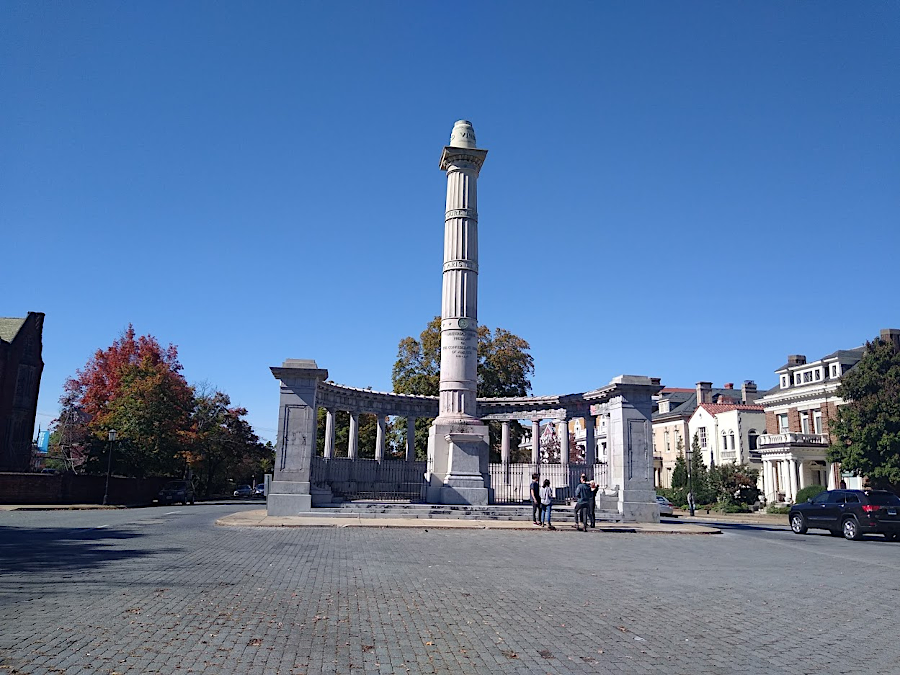 the remnants of the Jefferson Davis monument in October, 2020