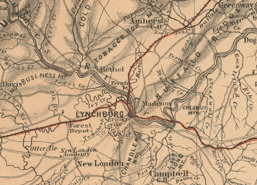 at the start of the Civil War, three railroads connected Lynchburg to Alexandria, Petersburg, and Bristol