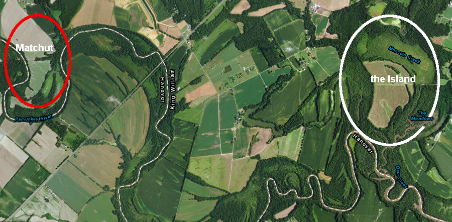 Menmend, Opechancanough's home, was downstream from Matchut
