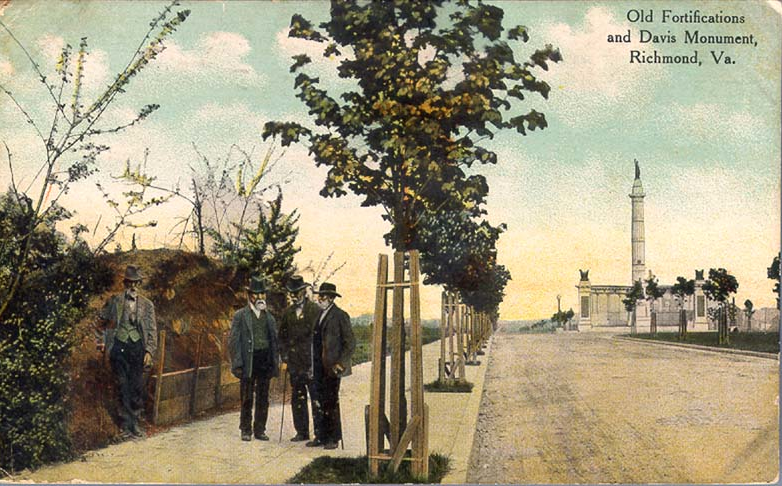 in 1910, a remnant of the original inner defense line's earth works was still visible next to the monument honoring Jefferson Davis