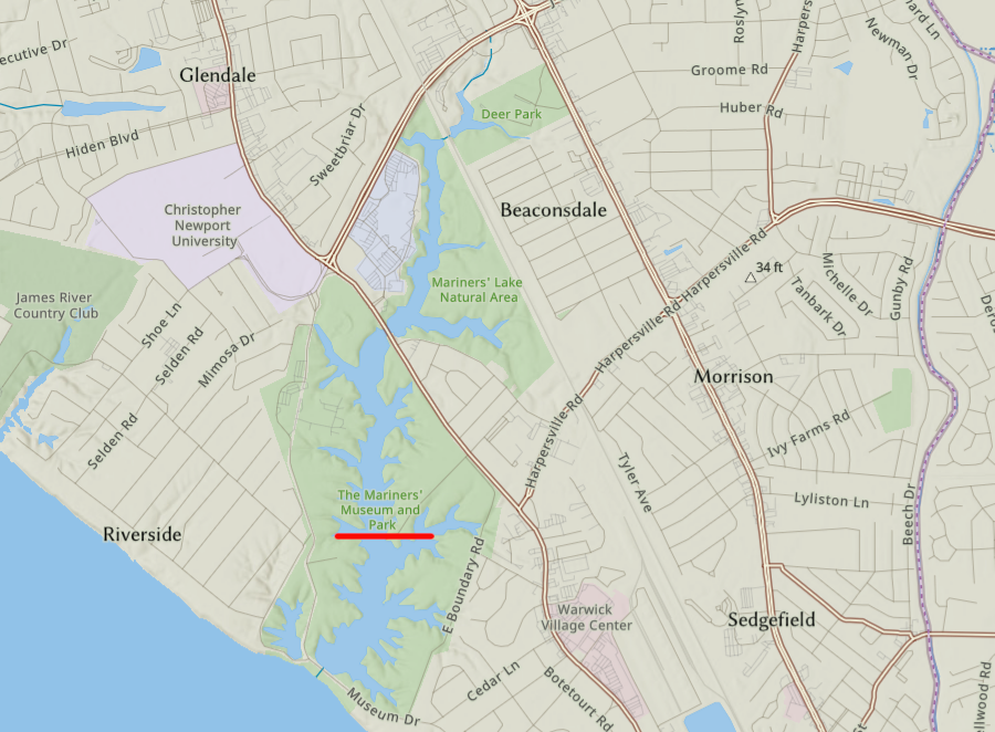 Watts Creek, now dammed to create Mariner's Lake, was the original water supply for Newport News