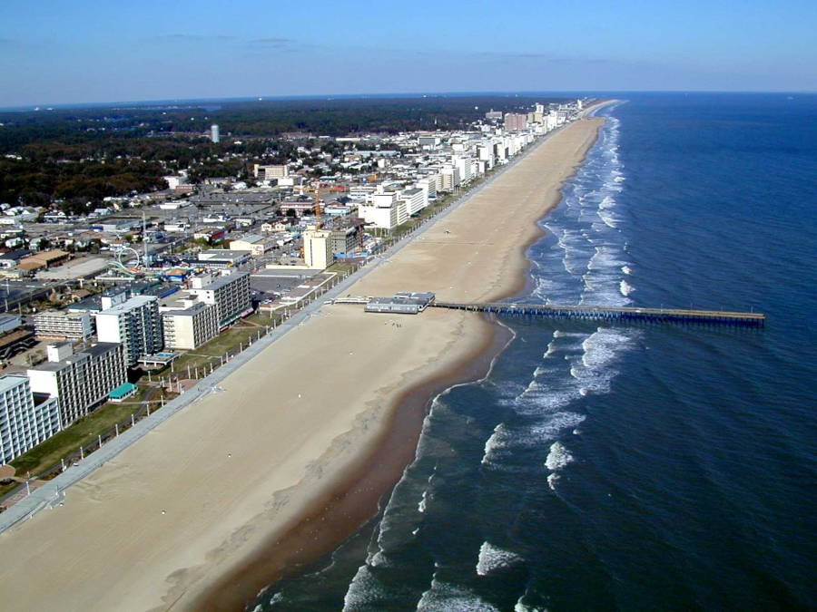 boardwalk and pier in resort area of Virginia Beach