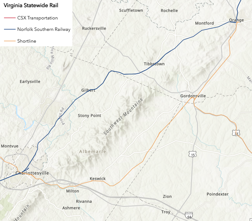 separate railroads today, successors to the competing Orange and Alexandria and the Virginia Central railroads, now have separate tracks between Orange and Gordonsville