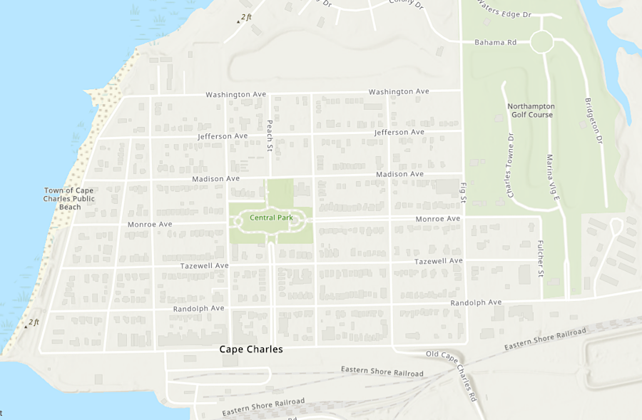 the east-west streets in Cape Charles are named after political leaders in Virginia, including Governor Littleton Waller Tazewell