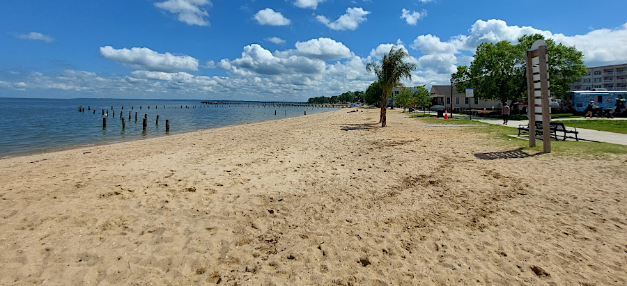 sandy beach at Colonial Beach, looking downstream from the Riverboat on the Potomac