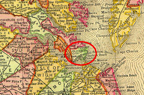 Elizabeth City County existed between 1634-1952 on the tip of the Peninsula at Hampton Roads