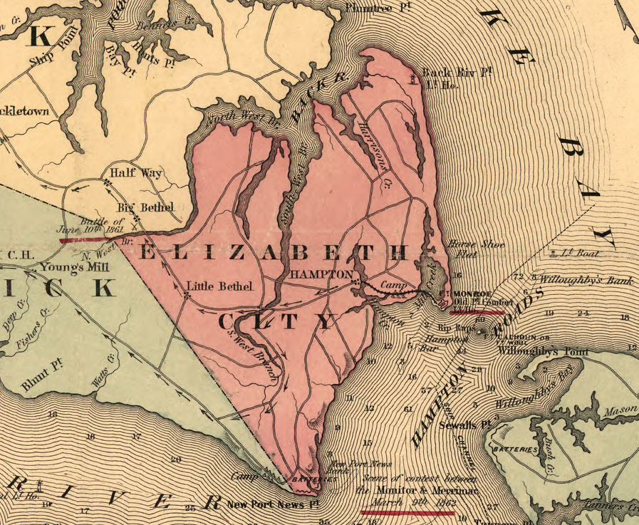 during the Civil War, three enslaved people came to Fort Monroe in Elizabeth County and were declared to be contraband of war