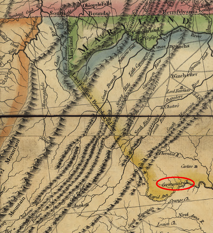 Germanna was located on the southern side of the Rapidan River, outside the area claimed by Lord Fairfax