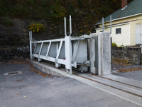the flood wall gate is closed to protect the courthouse and remains of downtown Grundy, if Slate Creek floods