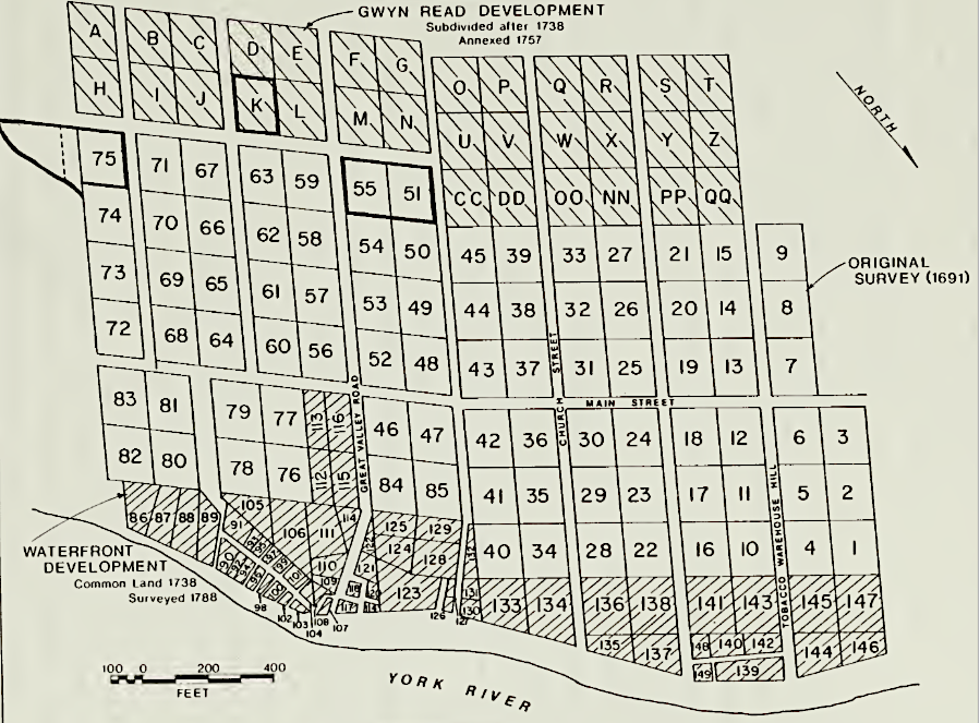 Yorktown lots platted between 1661-1788