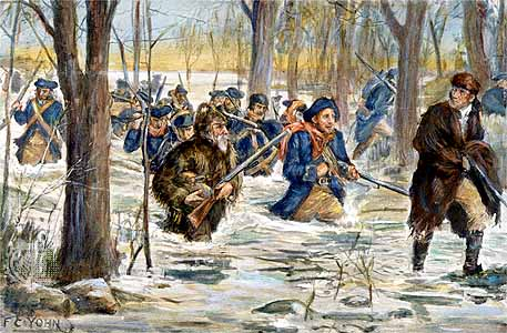 in February 1779, the Virginians marched from Kaskaskia to Vincennes through prairie and forests that were flooded by seasonal high waters