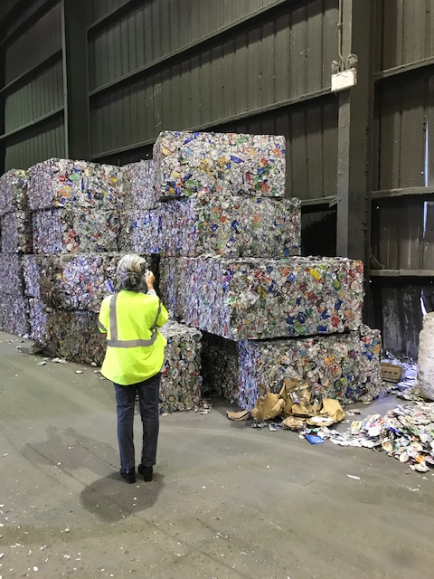 sorted plastics are baled and stored before sale