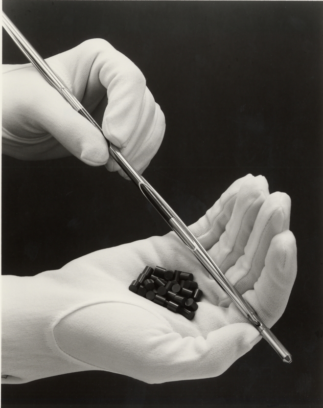 over 300 ceramic pellets of uranium dioxide are placed inside a metal rod, and over 200 rods are aligned to create a single fuel assembly