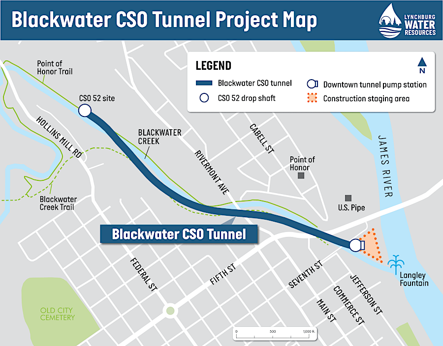 the Blackwater CSO Tunnel extends for a mile underneath Blackwater Creek