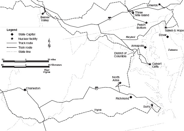 planned truck/rail routes for transporting nuclear waste from Virginia