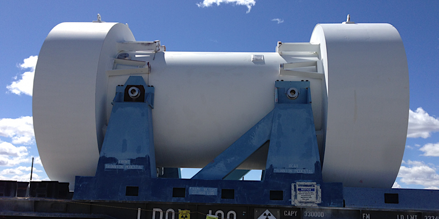 transport casks emit less radiation than natural background sources
