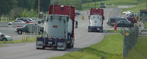 nuclear waste can be encased in concrete casks for shipment by truck