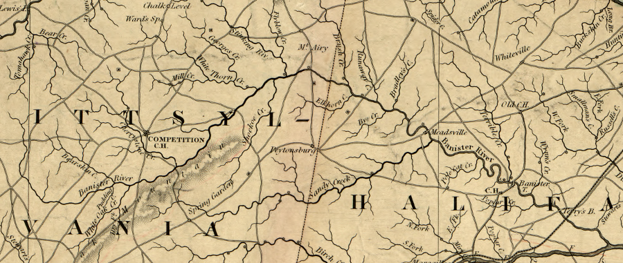 the Bannister River flows through Pittsylvania and Halifax counties before reaching its confluence with the Dan River, downstream from Halifax Court House