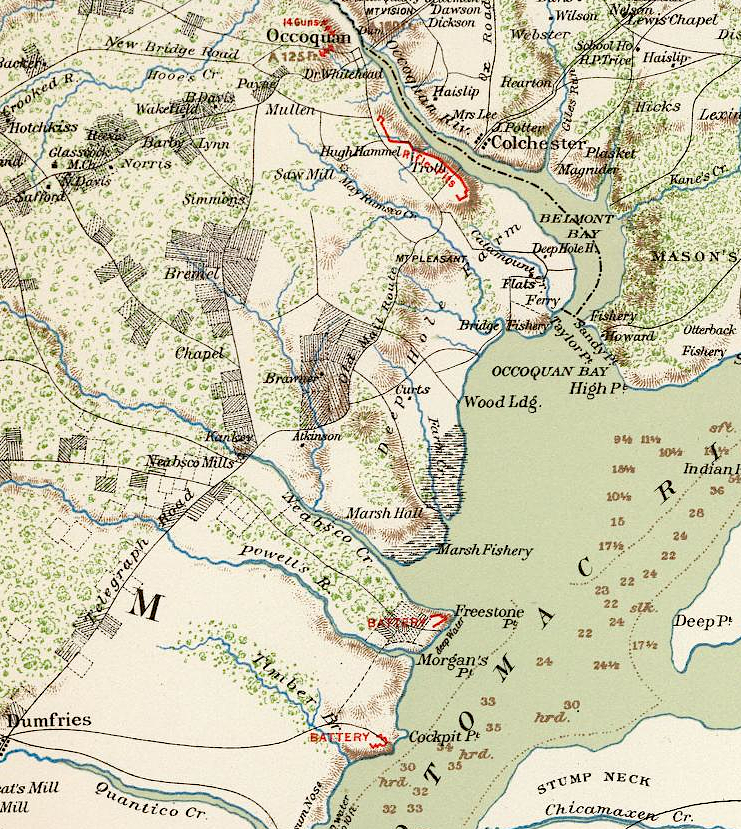 Confederate cannon near Quantico blocked Potomac River traffic, while fortifications near Occoquan were designed to block a land attack