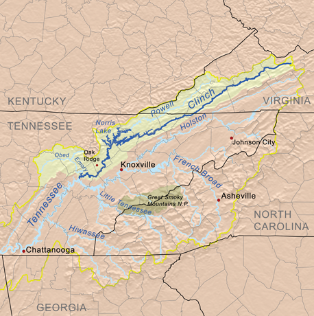the Clinch River flows into the Tennessee River downstream of Knoxville