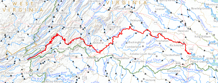 a raindrop that flows into the headwaters of Craig Creek will drop 2,383 feet in its 313-mile trip to Tidewater